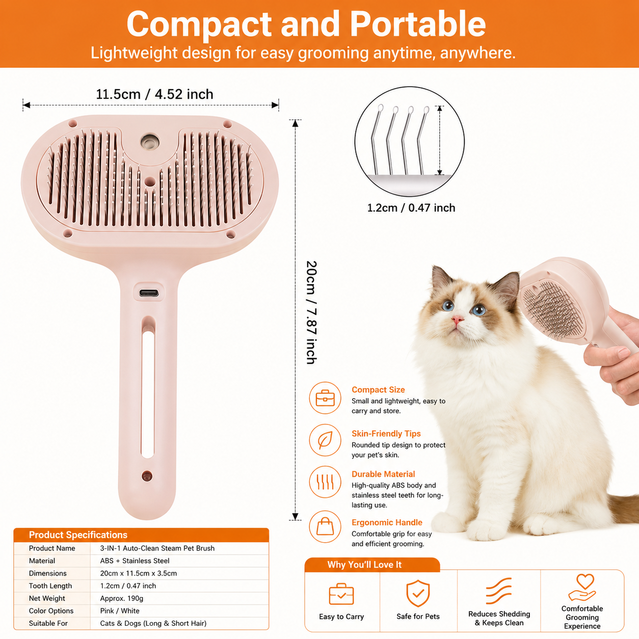 3-IN-1 AUTO-CLEAN STEAM PET BRUSH